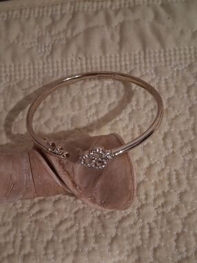 Anne Klein Gold-Tone Crystal Clover Bangle Bracelet